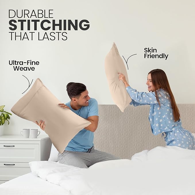 Pillow Covers by Utopia Bedding - Standard Size 2-Pack – Soft Brushed Microfiber – Perfect for Hospitals, Hotels, Guest Rooms – Oeko-TEX Certified, 20x26 Inches (Beige)