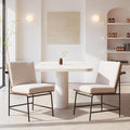 Modern Dining Chairs Set of 2, Comfy Sherpa Fabric Armless Upholstered Side Chairs with Wooden Backrest Black Metal Legs for Dining Room Living Room, White
