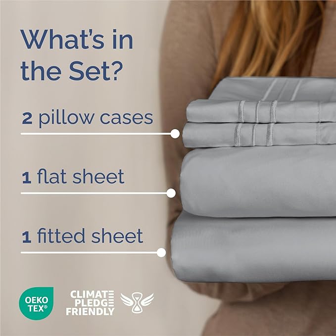 King Size 4 Piece Sheet Set - Comfy Breathable & Cooling Bed Sheets Set - Hotel Luxury Bedding for Women, Men, Kids, Teens, Boys & Girls - Deep Pockets, Soft and Wrinkle Free - Oeko-Tex - Steel Blue