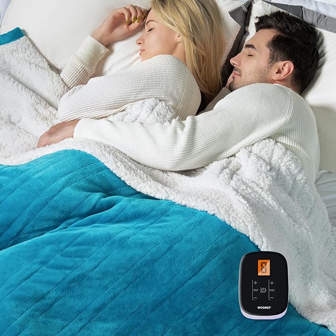 WOOMER Electric Blanket Full Size,Durable Flannel and Soft Sherpa,Dual Control,77”×84” Heated Throw Blanket, 10 Heat Levels&0.5-12h auto-Off,Energy Efficient,ETL Certified