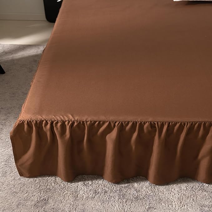 Brown Bed Skirt King Size Ruffled Bed Skirt with Split Corners, King Bed Skirt 16 Inch Drop, King Size Bed Skirt Brown for Ruffled Bed Skirt with Split Corners, Bed Skirt King Size