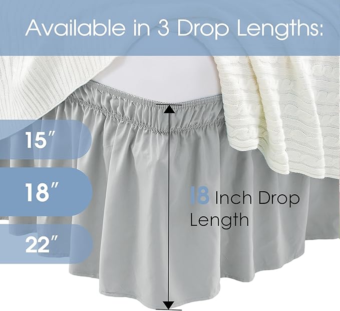 FreshCulture Elastic Bed Skirt - Full Size, 18-Inch Drop, Hotel Quality Dust Ruffle (Light Grey)