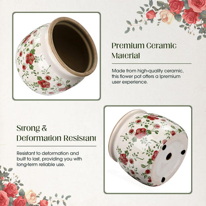 1 Pcs Vintage Planter Large Ceramic Plants Pot Red Plum Crack Cottage Scroll Vase Flower Vase Pot Indoor Plants Home Kitchen Decor Farmhouse Antique Decorative Gift