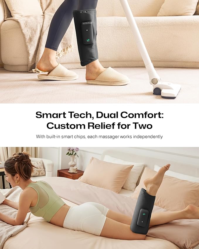 UREVO Smart Calf Massager with AI Massage Adaptation, Air Compression – Cordless Leg Massager for Circulation, Relaxation & Leg Sculpting – 3 Modes & 3 Intensities, Adjustable Heat, Long Battery