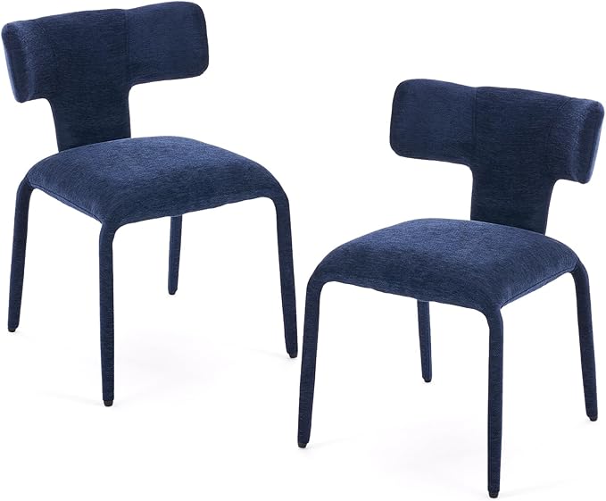 Kidol & Shellder Dining Chairs Set of 6,Modern Upholstered Fabric Dining Room Chairs with Curved Barrel Back,Armless Kitchen Chairs with Metal Legs and Padded Seat for Living Room and Bedroom Blue
