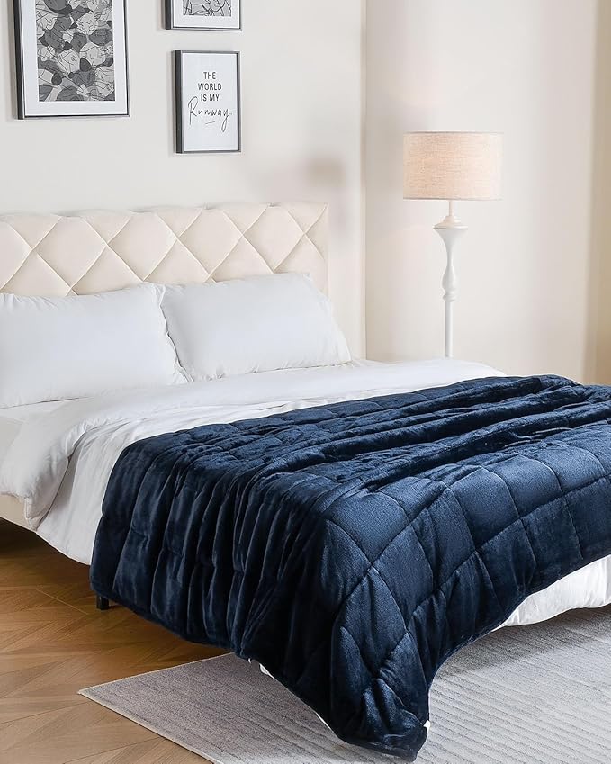 Sivio Weighted Blanket for Adult 15 lbs, Sherpa Heavy Blanket with Soft Flannel Reversible, Extra Warm Cozy Weighted Blanket, 60x80 Inches, Navy Blue