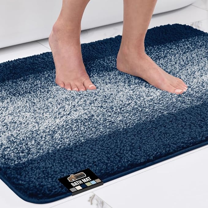 GORILLA GRIP Ultra Soft Plush Bathroom Rugs with Textured Rubber Backing, 40 x 24 Absorbent Quick Dry Bath Mat, Machine Washable Shower Mats, Home Décor Accessories Bathmat Rug Essentials, Navy