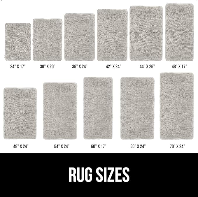 GORILLA GRIP Bath Rug Mat, Soft Absorbent Chenille, Quick Dry Microfiber Mats, Rubber Backing Washable Shower Floor Rugs, Bathmat Runner, US Designed Bathroom Home Decor Accessories 24x17 Light Gray