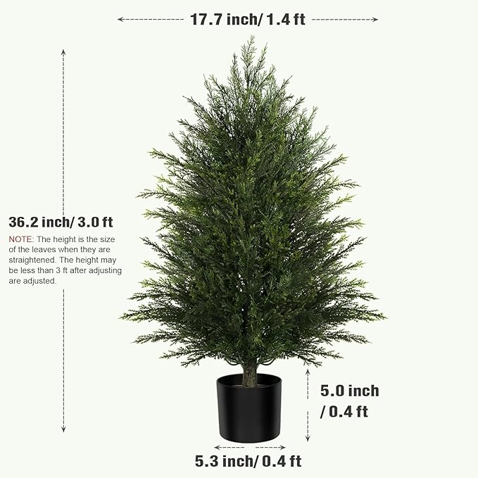 Mavis's Diary Artificial Topiary Ball Tree, Indoor Realistic Faux Boxwood Bush Potted Plants, Outdoor Fake Shrubs Cedar Evergreen Plants for Home Living Room Front Porch Decor (2, 3ft)