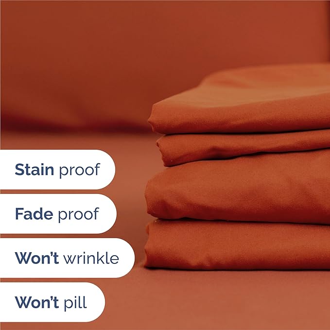 Split King 7 Piece Sheet Set - Cooling & Breathable - Hotel Luxury Bedding, Includes Fitted Sheets for Women, Men, Kids & Teens - 1 Flat, 2 Fitted Sheets, 4 Pillowcases w/Deep Pockets - Terracotta