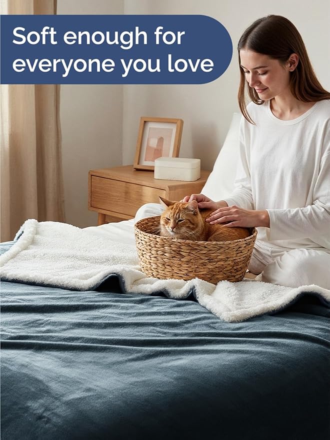 Sherpa Fleece Blanket King Size - Reversible Sherpa Fleece King Blanket - Super Soft Double Sided for Bed, Sofa, Couch - Thick, Warm, Fuzzy and Plush - Luxurious Bedding for Winter - Navy, 90" x 108"