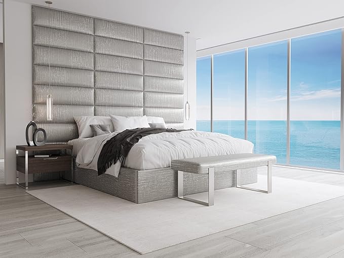 VANT Upholstered Bed Bench - Metallic Silver - Brushed Nickel - Contemporary Modern, Bedroom Bench Seat, Hallway, or Entryway