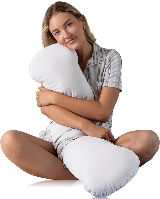 Weighted Body Pillow 6.5lbs - Weighted Pillow for Deeper Sleep (41” x 10”) - Cooling Body Pillows for Adults, Full Body Pillow for Adults, Side Sleeper Body Pillows with Cover (White)