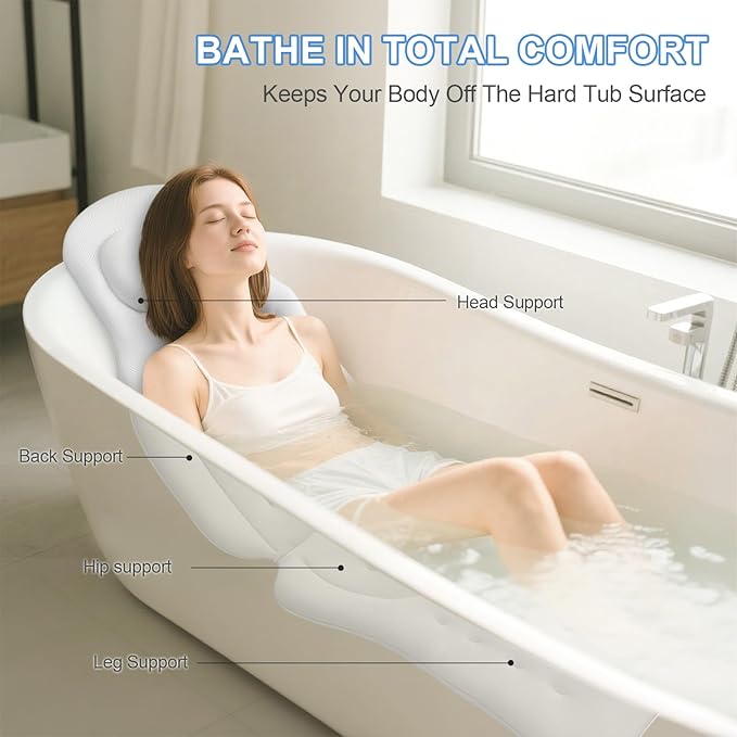 Full Body Bath Pillow 51" X 16" Bath Pillows for Tub Soft 5d Mesh Spa Cushion for Full Body Bath Pillow, Thick Bath Cushion Luxury Pressure Relief for Neck, Waist, Hip Support, Spa Accessories
