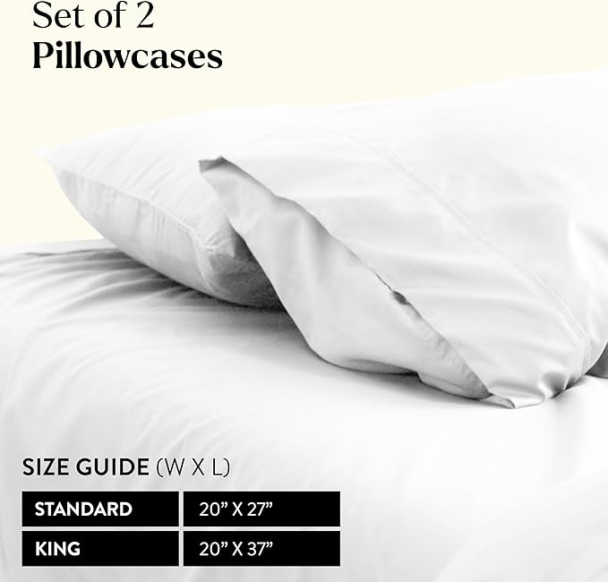 Miracle Made Extra Luxe Soft Cooling Pillowcase, 2-Piece Silver-Infused Cotton Fabric – Lightweight, Thermoregulating, Breathable Cover for Sensitive Skin, King/Cali King Size, White