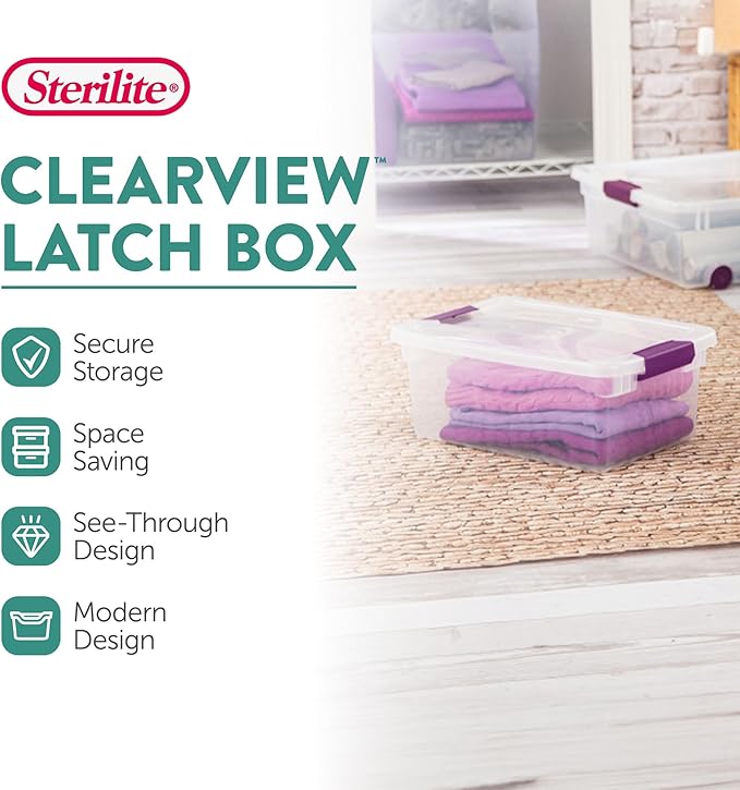 Sterilite 24-Pack ClearView Latch Box, Stackable Storage Organizer Bins for Home, 15 Quart