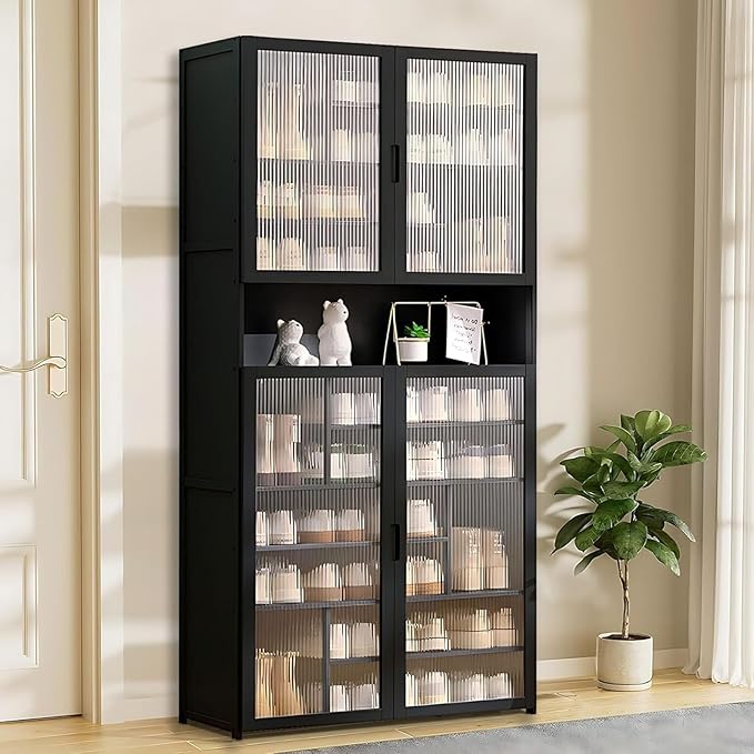 Bamboo Shoe Cabinet with Acrylic Door,11-Tier Shoe Storage Rack, 40-45 Pairs Freestanding Shoe Rack, Entrance Shoe Cabinet for Hallway Living Room