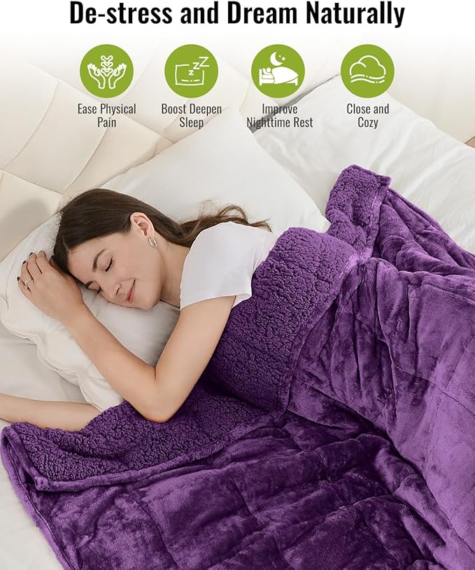 Uttermara Weighted Blanket Queen Size 15lbs 60x80 Inches, Sherpa Weighted Blankets for Adult, Soft Warm Sherpa & Cozy Fleece, Heavy Blanket for Calming and Sleep, Purple