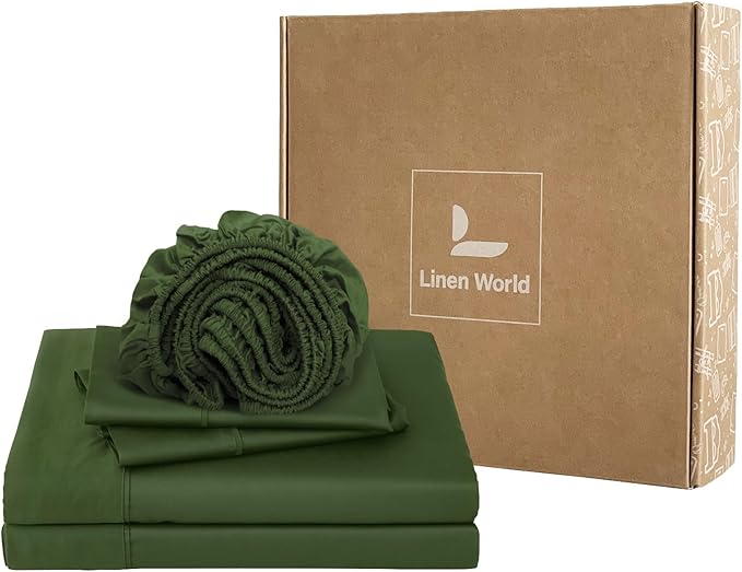 400TC Queen Sheets, Rayon Derived from Bamboo, Cooling Bed Sheets Set,Deep Pocket Up to 16", 4 Pieces Silky Soft, Breathable Bedding Sheets & Pillowcases,Juniper Green
