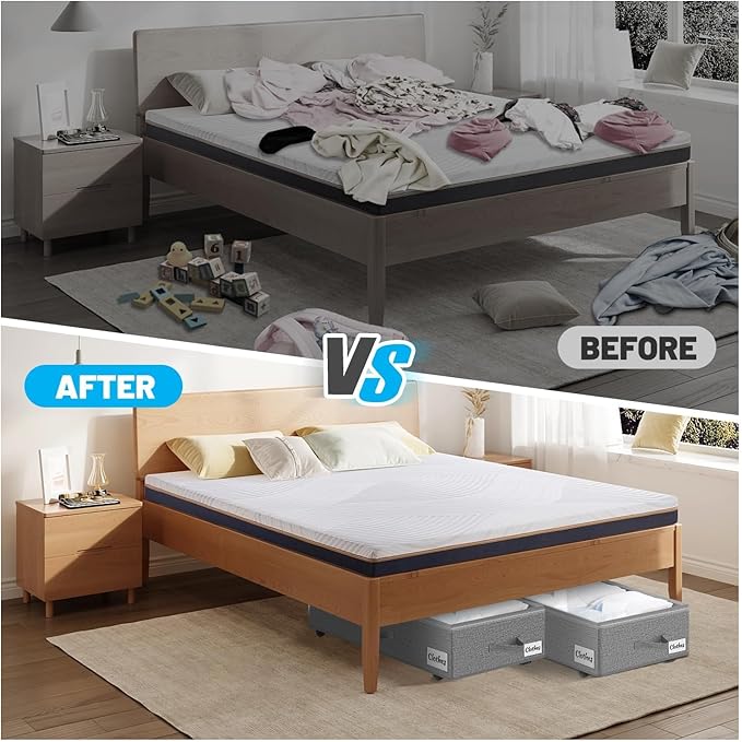Under Bed Storage with Wheels, 2-Pack 6.7" Height XL 50L Rolling Storage Bins, Quick Assembly Underbed Shoe Storage Containers with Clear Lid & Label, Dorm Under bed Drawers for Clothes, Shoes, Grey