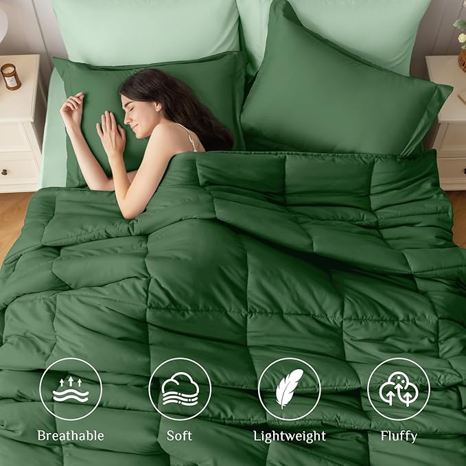JOLLYVOGUE Twin Comforter Set, Ultra-Soft Bed in a Bag Twin Size 5 Pieces, Oeko-TEX Certified Bedding Set with Down Alternative Comforter, Sheets, Pillowcases & Shams, Dark Green & Light Green