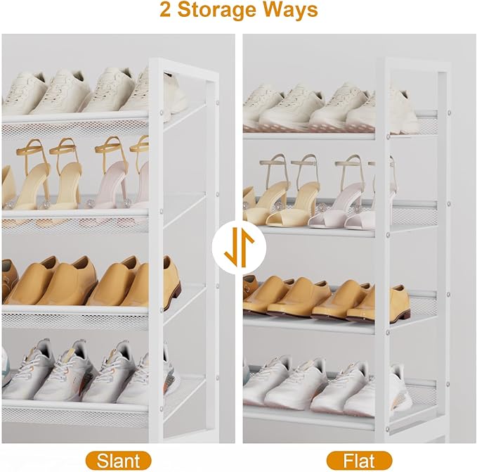 Large Shoe Rack 8 Tier Shoe Organizer, Heavy Duty Metal 4-Tier Stackable Shoe Storage Vertical Shoe Rack for Closet Front Door Entrance, Up to 50 Pairs, 44.8" W x 11.4" D x 56.7" H, White