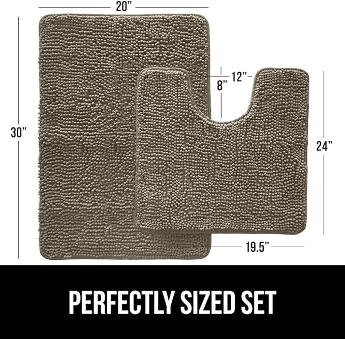 GORILLA GRIP Bathroom Rug Sets, Soft Chenille 2 Piece Area Rugs Set, Toilet Base Mat and 30x20 Carpet, Absorbent Microfiber Washable Mats Dry Quickly, Home Décor and Bath Room Accessories, Latte