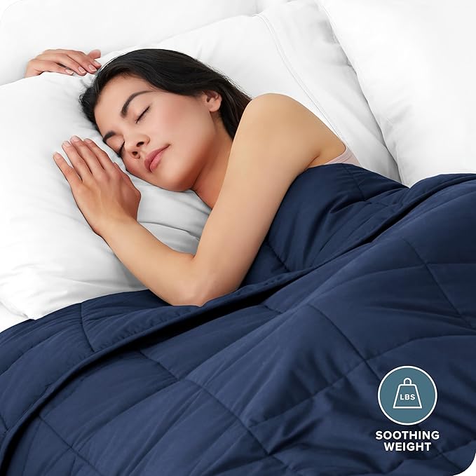 Bare Home Weighted Blanket Twin or Full Size 7lb (40" x 60") - All-Natural 100% Cotton - Premium Heavy Blanket Nontoxic Glass Beads (Dark Blue, 40"x60")