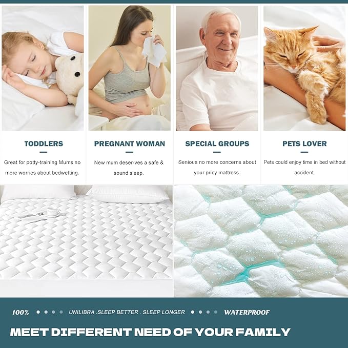 UNILIBRA Full Mattress Protector Waterproof, Deep Pocket Mattress Pad Cover Up to 18 Inches, Quilted Fitted Hollow Cotton Filling Breathable Mattress Topper