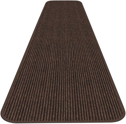House, Home and More Indoor Outdoor Double-Ribbed Carpet Runner with Skid-Resistant Rubber Backing - Bittersweet Brown - 4 Feet x 15 Feet