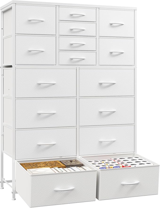 57“H Dresser for Bedroom with Multiple Drawers,Dressers & Chests of Drawers for Bedroom,Large White Dresser, Sturdy Metal Frame & Wood Top,Entryway, Hallway