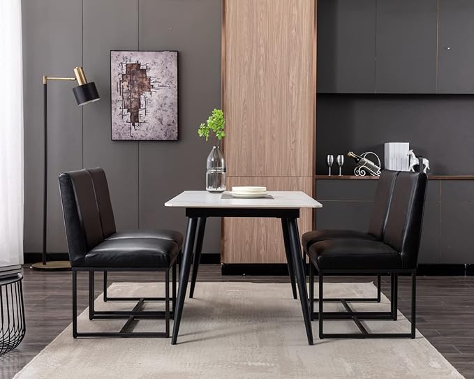 CIMOTA Black Modern Dining Chairs Set of 4, Leather Dining Room Chairs Upholstered Armless Guest Side Chair with Black Base for Dining Room/Kitchen, 4PCS