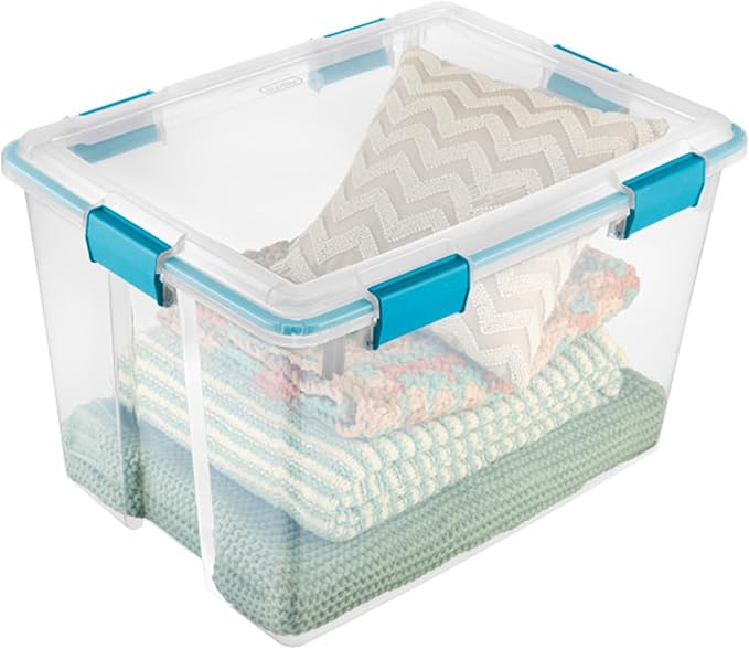 Sterilite 16-Pack Gasket Box, Weather-Resistant Storage Bins with Latching Lids, 80 Quart - Heavy-Duty Organizing Containers for Closet, Bathroom, and Office