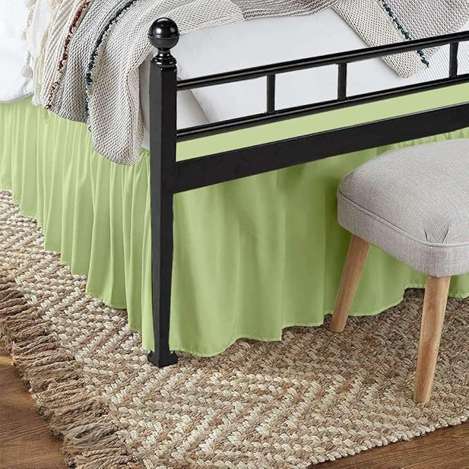 Sage Solid Ruffled Bed Skirt Queen-10 Inch Drop Split Corner, Microfiber Bedskirt with Platform Three Sided Coverage