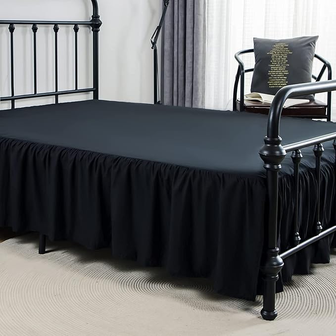 Bed Skirts King Size 18 Inch Ruffled Bed Skirt with Split Corners, 18 Inch Drop Dust Ruffle Bed Skirt with Platform, Black, King Size