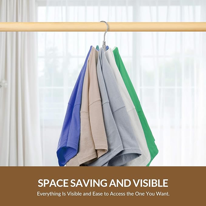 ZEDODIER Space Saving Hangers for Clothes,Rotatable Sturdy Shirt Hangers with 8 Hooks, Non Slip Multiple Shirt Organizer for T-Shirts Sweatshirts Hoodies, Silver