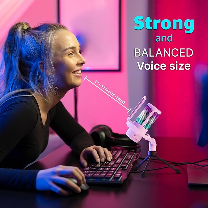 IXTECH USB Gaming Microphone for PC, RGB Condenser Microphone with Tripod Stand, Pop Filter, Rotate Gain Button, and Quick Mute, Noise Cancellation Computer Mic for Streaming, Gaming, Podcasting