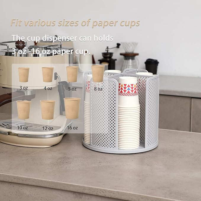 Paper Cup and Lid Holder Plastic Cup Storage Organizer Coffee Cup Dispenser for Countertop, Breakroom, Bathroom, Coffee Station, Bar, Buffet, Kitchen Cabinet - Gray