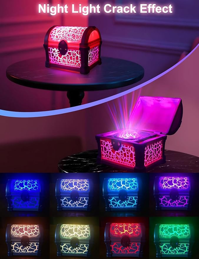 Treasure Box Northern Lights Projector, Galaxy Aurora Night Light Projector with 8 Colors, White Noises, Timer & Remote Control, Ceiling Projection Ambient Lighting for Bedroom Gaming Room Gifts, Pink