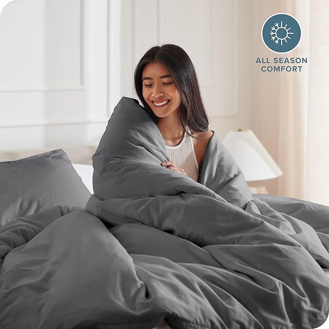 Bare Home Bedding Duvet Cover Oversized Queen Size - Premium 1800 Super Soft Collection - Lightweight, Cooling Duvet Cover - Soft Breathable Bedding (Oversized Queen, Grey)