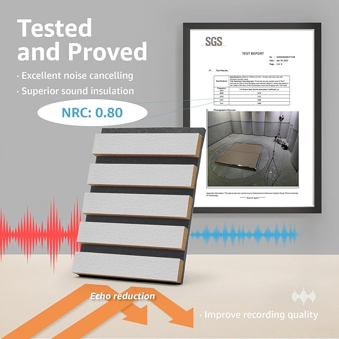 Art3d 4 Wood Slat Acoustic Panels for Wall and Ceiling - 3D Fluted Sound Absorbing Panel with Wood Finish - Brushed Silver