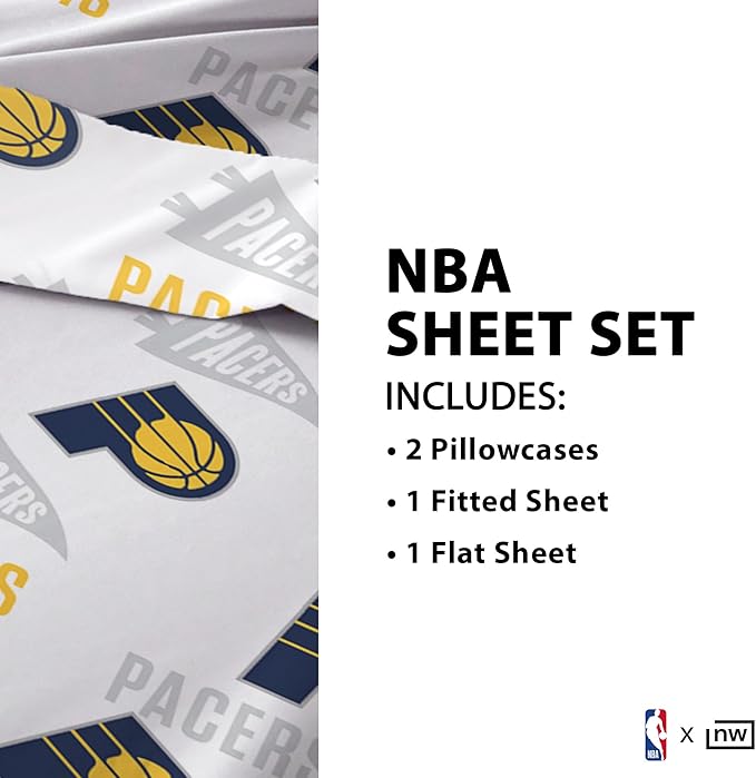 Northwest Officially Licensed Indiana Pacers NBA Queen Size Sheet Set – Soft Team Logo Bedding for Dorms, Bedrooms, Fan Caves & Game Day Style