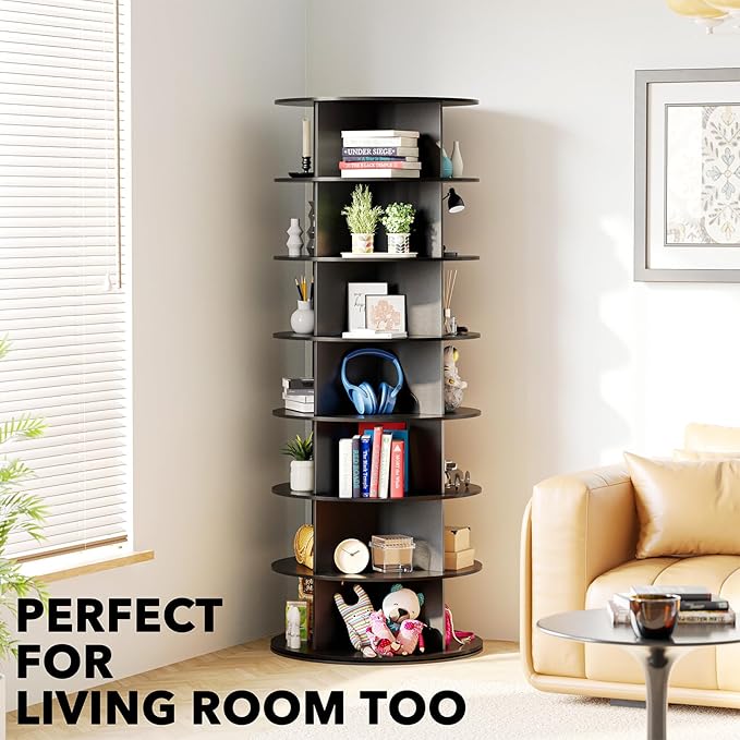 SpaceAid 7 Tier Rotating Shoe Rack Tower, Spinning Shoe Display Lazy Susan, Revolving 360 Shoe Rack Storage Round Carousel, Vertical Handbag Rotate Shoes Closet Organization (7-Tier Black)