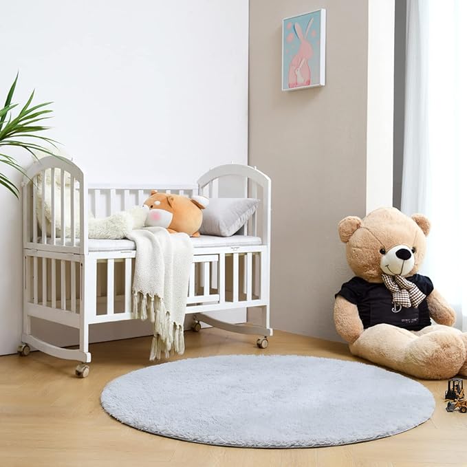 duduta Grey Fluffy Round Rug 4x4 ft, Shag Fuzzy Plush Circle Throw Rug for Nursery Bedroom Living Room Home Decor