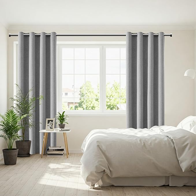 ChrisDowa 100% Blackout Grey Solid Curtains 102 Inches Long 2 Panels for Bedroom Living Room,Farmhouse Room Darkening Thermal Insulated Soundproof Grommet Top Window Treatment Drapes,52x102