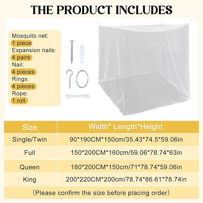 4 Corners Mosquito Net for Mosquiteros para Camas Bed Canopies Netting Bed Drapes Rectangular Mosquito Mesh for Camping Home Outdoor Travel(White A,L87 X W79 X H79 Inch,No-Opening)