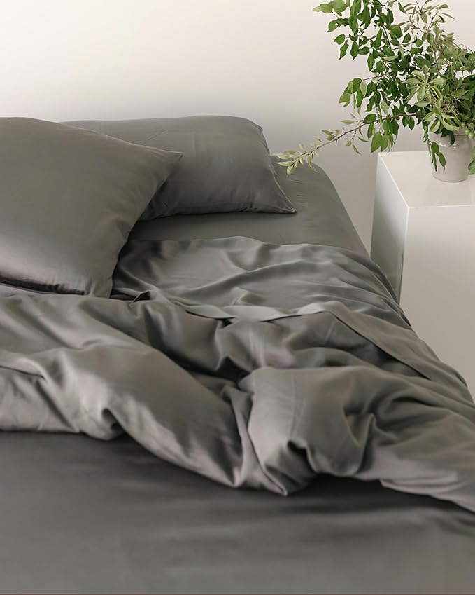 Cozy Earth Luxury Bed Sheet Set - 100% Viscose from Bamboo Fabric, Ultra-Soft & Breathable, Fits Regular & Deep Pocket Mattresses up to 20" - 4 Pieces Full Sheet Set Charcoal Grey