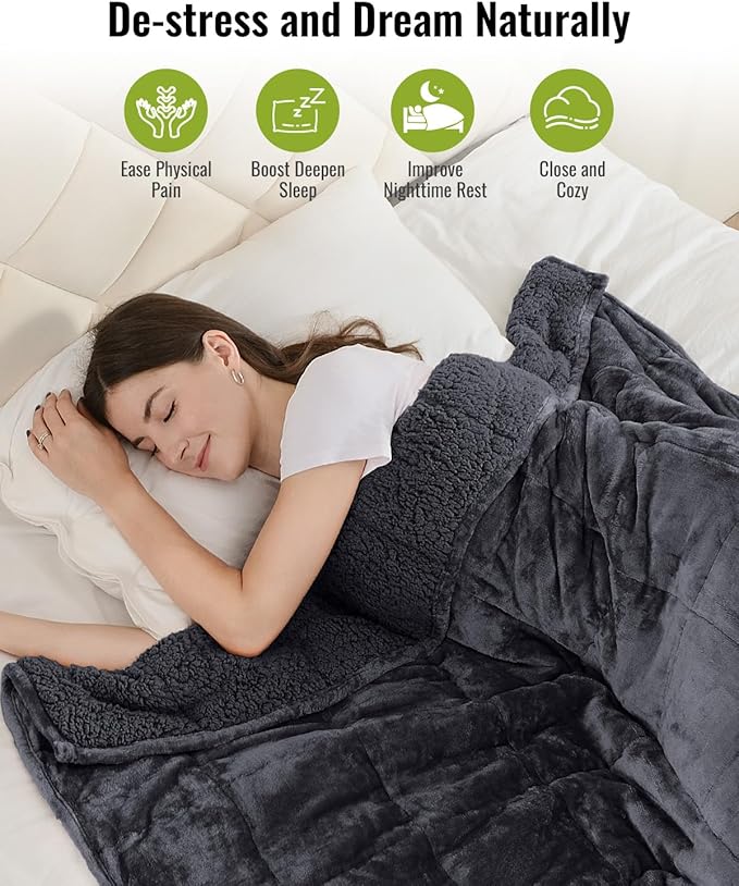 Uttermara Weighted Blanket Queen 15 Pounds for Adults, Sherpa Weighted Blanket for Couch Bed, Ultra Fluffy Warm Sherpa & Cozy Plush Flannel Fleece, Heavy Blanket Great for Calm, 60" x 80", Dark Grey