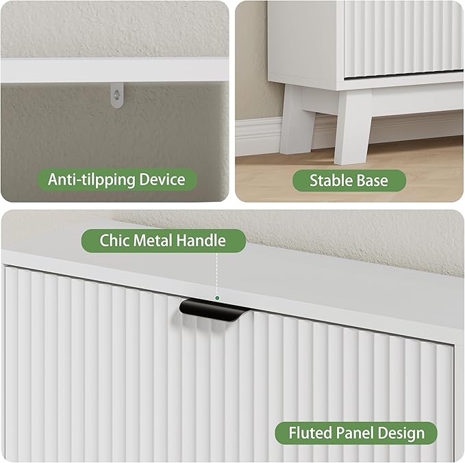 Shoe Cabinet with 6 Flip Drawers, 54" Tall Narrow Fluted Shoe Storage Organizer for Entryway, Hidden Slim Wooden Shoe Rack Cabinet for Front Door Entrance, Hallway, Living Room, Solid White