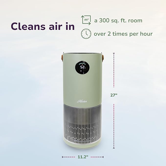 Hunter Fan Company Humidifier and Air Purifier In One, Advanced Filtration Air Purifiers for Home, Air Purifiers for Home Pets, Humidifiers for Bedroom and Humidifiers for Bedroom Baby, Sage/Silver